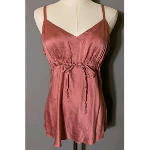 Apt 9 Silk Camisole Top Women Size 8 Pink Sleeveless Empire Waist Tie Babydoll